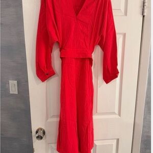 ba&sh Red V-Neck Tie-Waist Maxi Dress